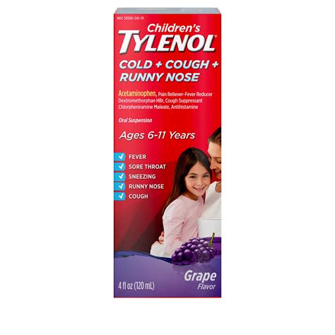 childrens tylenol cold cough runny nose medicine grape  fl oz