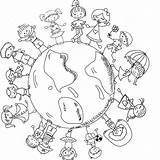 Coloring Around Children Pages Kids Holding Thinking Hands Cartoon Christmas Globe Cute Preschool Multicultural Earth Printable Mandala Drawing Holidays Racism sketch template