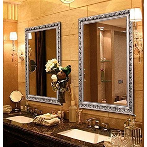 large rectangular bathroom mirror wall mounted wooden frame vanity mirror silver