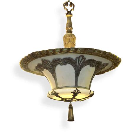 Art Deco Bronze And Glass Pendant Up Light Olde Good Things