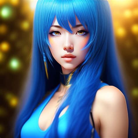 Premium Ai Image Beautiful Blue Eyes And Blue Hairs Girl Portrait