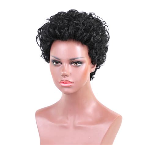 element synthetic blend wig  human hair   short curly hair wigs glueless full cap wig