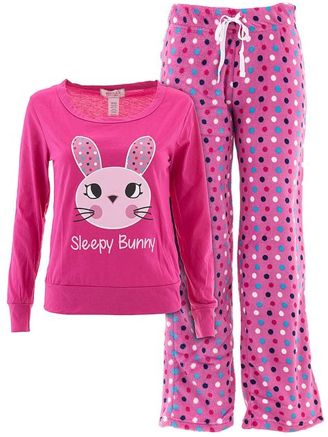 inteco inteco intimates juniors sleepy bunny pink fleece pajamas