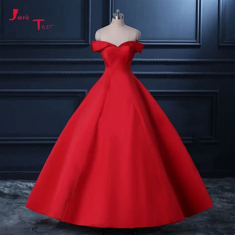 jark tozr robe de mariee   shoulder pearls neck bridal dress red satin vintage ball gown