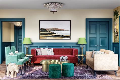 multicoloured living room design  dual toned walls  ft