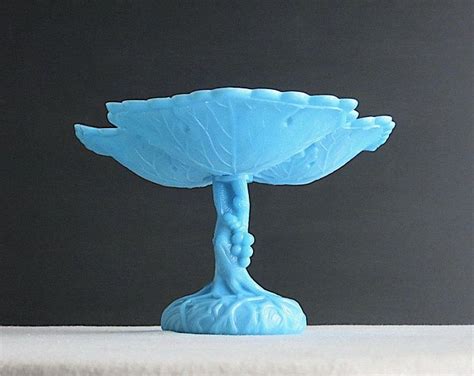 vintage scroll pattern blue milk glass compote by imperial