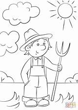 Farmer Cartoon Coloring Drawing Pitchfork Pages Farm Professions Printable Paper Paintingvalley sketch template