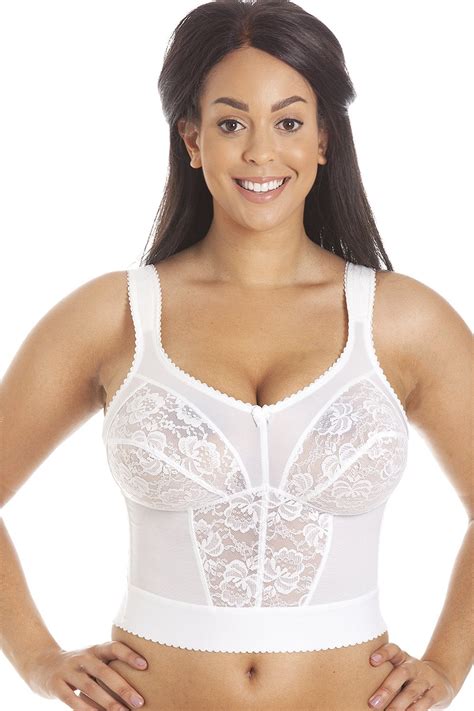 womens white non wired floral lace wide strap long line bra
