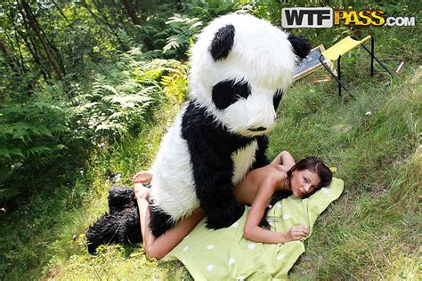 skinny cutie fucks a panda sex toy in the outdoors panda fuck