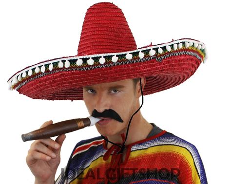 Mexican Sombrero Large Red Hat Accessory Holiday Fancy Dress Tash