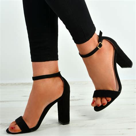 womens ankle strap block heel sandals peep toe ladies shoes size uk