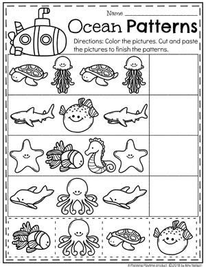 preschool ocean theme patterns worksheet preschool oceantheme
