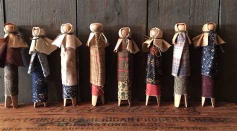 Clothespin Dolls Made From Vintage Pins Hand Sewn Primitive Doll