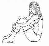 Sitting Drawing Down Getdrawings Girl sketch template