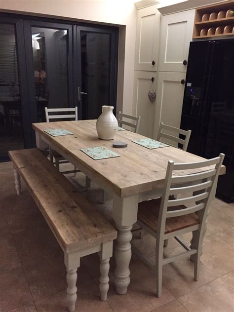 farmhouse dining table  reclaimed wood top  bench  etsy uk