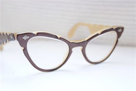 50s cat eye glasses 1950 s carved frame womens brown and