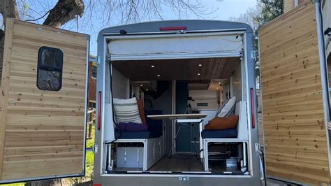 cargo trailer camper conversion   queen bed full bathroom