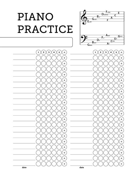 piano practice chart printable digital  etsy