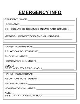 student emergency contact form  pocketful  elementary school