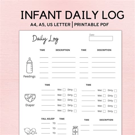 infant daily log printable etsy