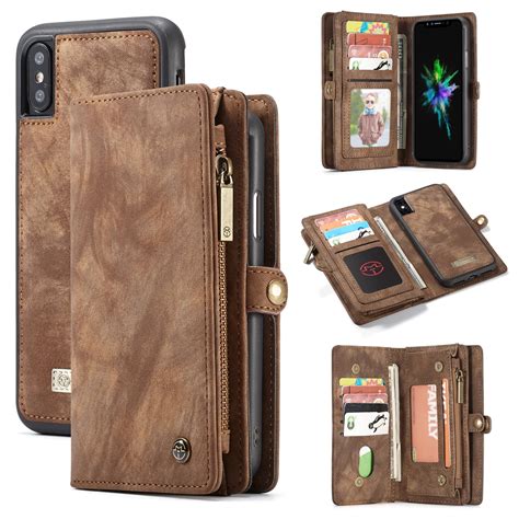 iphone xr  wallet detachable case multi functional folio flip leather removable