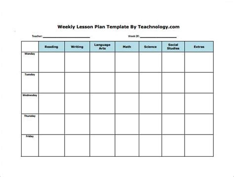 weekly lesson plan template    word format