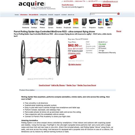 parrot rolling spider app controlled minidrone red   shipping    aquire