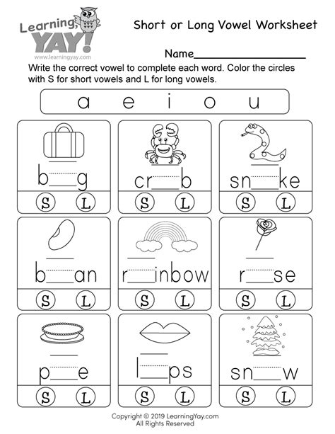long  short vowel sounds worksheets