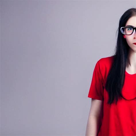White Girl With Glasses Long Black Hair And Red T Shirt 3d Arthub Ai