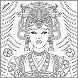 Coloring Pages Beautiful Asian Women Woman Beauty Adult Book Printable Colouring Geisha Color Blank Adults Coloriage Visit Colorear Getcolorings Getdrawings sketch template