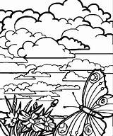 Coloring Pages Cloudy Popular Landscape sketch template