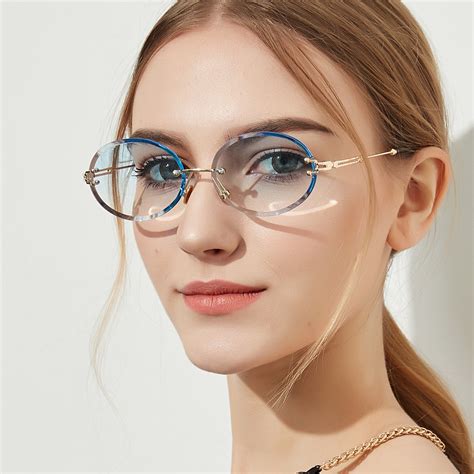fashion brand designer rimless oval sun glasses gradient women