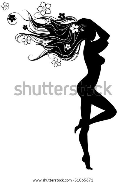 black silhouette beautiful woman coherent long stock vector royalty