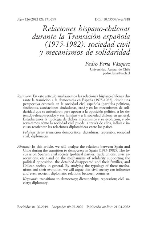 pdf relaciones hispano chilenas durante la transición española 1975