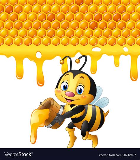 Cartoon Bee Holding Bucket With Honeycomb Vector Image