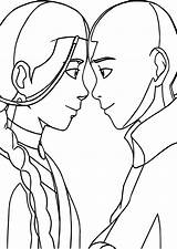 Aang Katara Avatar Coloring Couple Wecoloringpage sketch template