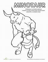 Coloring Minotaur Greek Mythology Education Mythical Creatures Worksheet Worksheets Pages Greece Ancient Creature Roman Choose Board sketch template