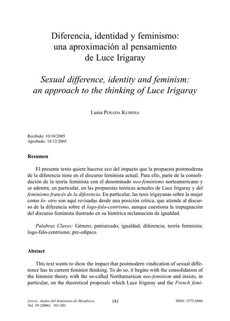 Pdf Diferencia Identidad Y Feminismo Una Aproximación Al