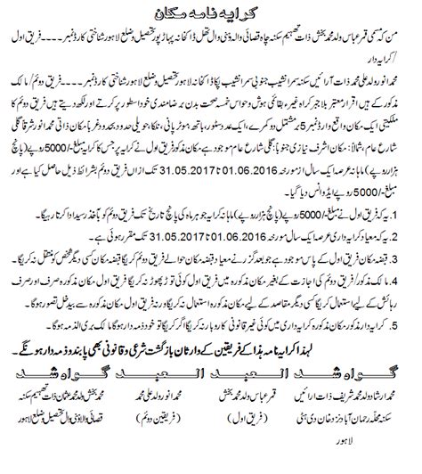 rent agreement  urdu inpage format wakeelistan