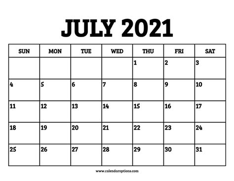 july  calendar printable calendar options