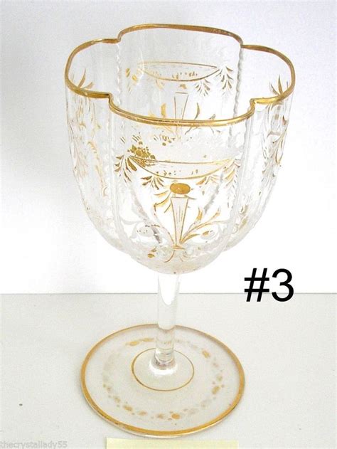 1 Vintage Bohemian Moser Quatrefoil Lobed Crystal Wine Goblet 3 Wine