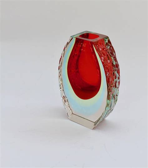 Large Italian Textured And Faceted Murano Sommerso Glass