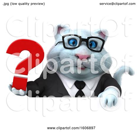 clipart    white business kitty cat holding  question mark