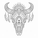 Pages Colorare Adult Cranio Mucca Bok Skulls Dragen Svartvita Vectorillustratie Koe Schedel Illustrationer sketch template