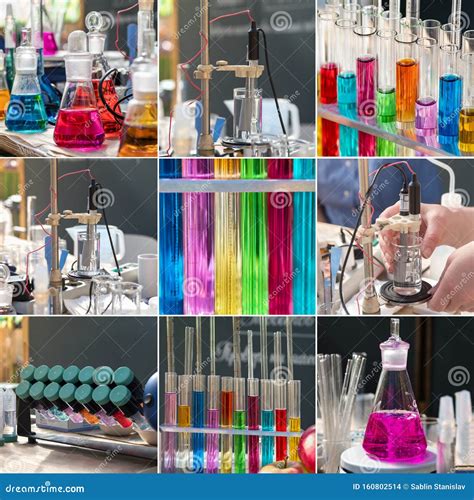 chemical collage   colored reagents stock photo image  analysis liquid