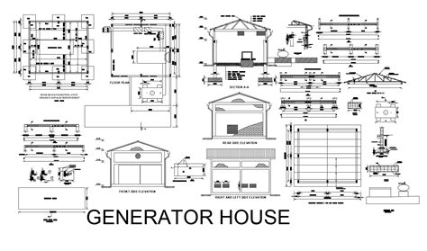 generator house design mtr  mtr  elevation  section  autocad file cadbull