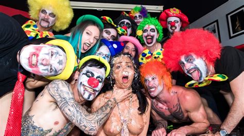 crowd bondage kinky clown orgy party for slave girl