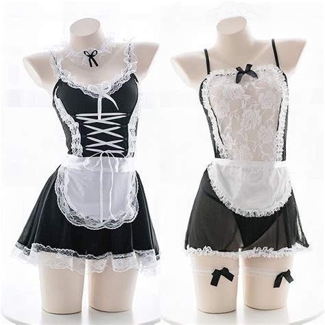 Black White Lace Maid Cosplay Uniform Dress S12679 Maid Lingerie