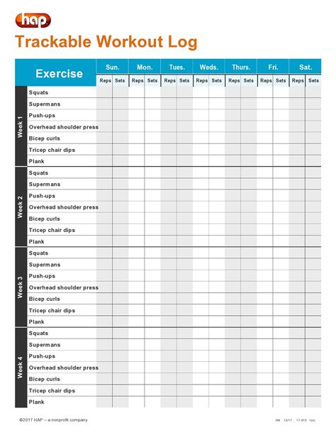 printable workout tracker