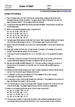 linear equations   variables  word problems  solutions